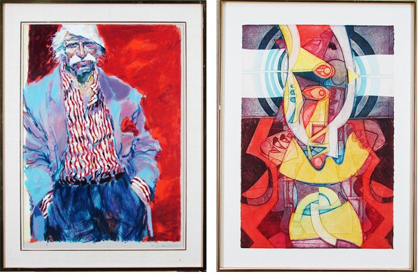 Aldo Luongo (b. 1941) Argentinean & Gerard Fitrema: Aldo Luongo, THE HAWK, color screenprint, signed in pencil and inscribed, artist’s proof aside from the numbered edition, image 35 ½ x 27 ½”, crease upper left corner; Together with Gerard Fitre