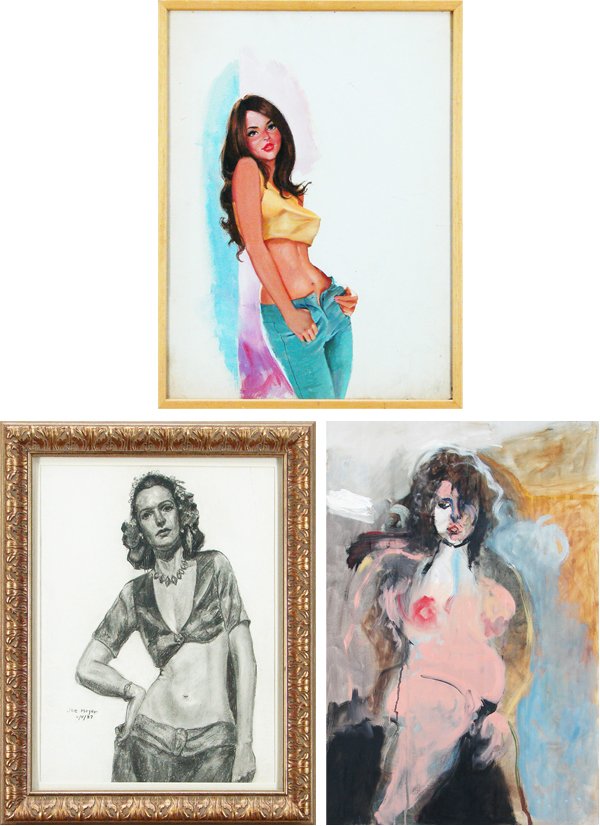 Joe Meyer, Illustration Art & California Artist (t: Joe Meyer, WOMAN IN SUMMER CLOTHES, 1937, pencil drawing on paper, signed and dated lower right, sight 22 ½ x 18”; Together with Illustration Art, PRETTY GIRL, 1960’s paper-back book cover, gouac