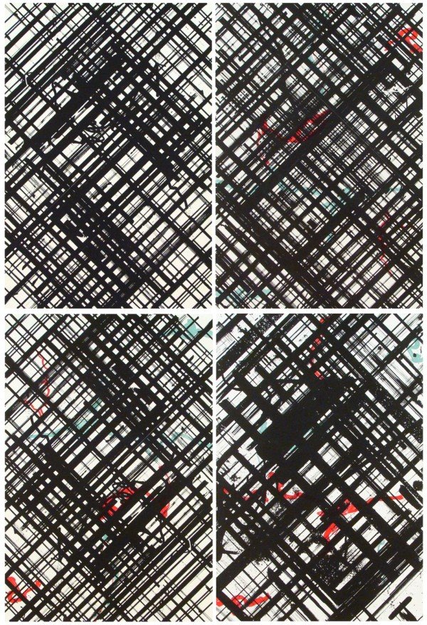 Ed Moses (b. 1926) Californian: VIDAL TRAC Series, 1989, set of four color lithographs, each signed in pencil, from the numbered editions 25, all with matching edition numbers, images 24 x 16”, sheets 33 x 25”, a few soft handli