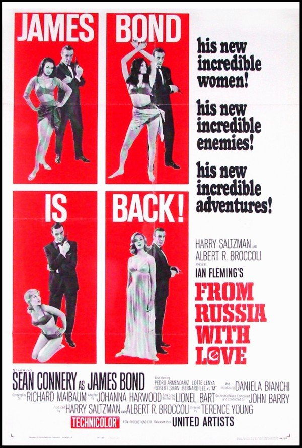 Movie Poster: James Bond: FROM RUSSIA WITH LOVE, 1964, style B, Sean Connery, United Artists, one sheet, 41 x 27”, folds as issued, framed, bright fresh colors. Condition B+