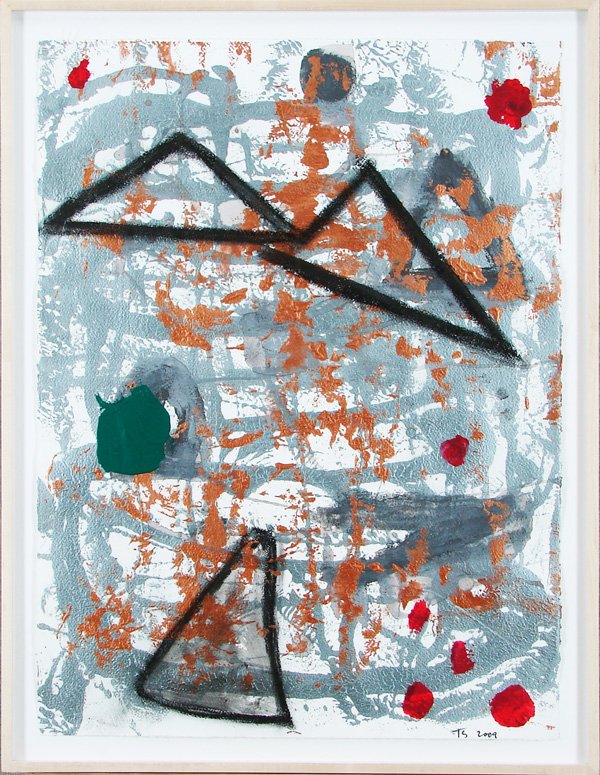 Tom Savage (b. 1953) American: UNTITLED, 2009, acrylic, oil and graphite on paper, initialed and dated lower right, 30 ½ x 22”, framed, in good studio condition.