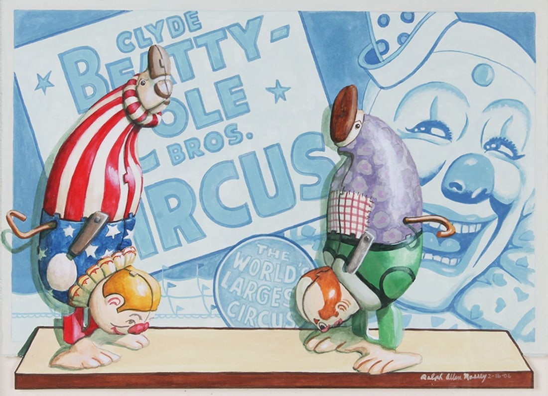 Ralph Massey (b. 1938) California: HOPPERS, 2006, gouache on paper, signed lower right, frame 12 ¾ x 16 ½” with Plexiglas.