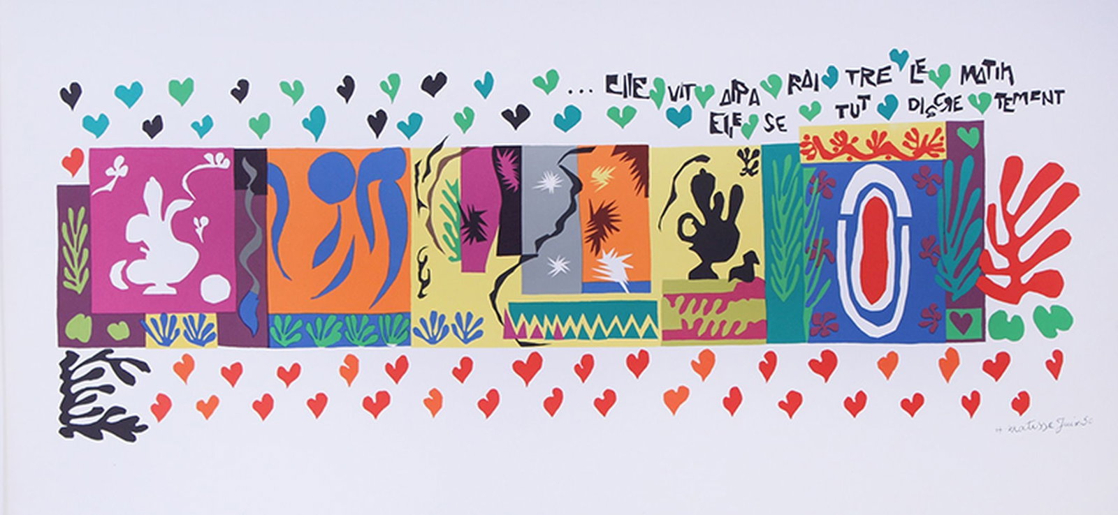 after Henri Matisse (1869-1954) French: MILLE ET UNE NUITS (Maeght R.84), color lithograph print on Arches wove paper, signed in design, published by Maeght Editeur, sheet 16 ¾ x 35”.