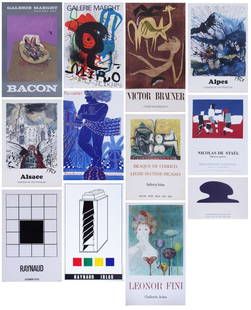 Fine Art Poster collection  (twelve): Twelve color lithograph posters and color posters, artists include Francis Bacon; Joan Miro; Victor Brauer; Salvador Dali (two) ; Alekos Fassianos; Pablo Picasso; Nicolas De Stael; Raynard (two) , Leo