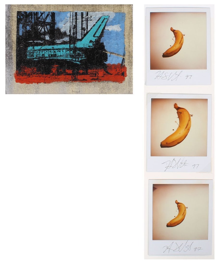 Henry Vincent (20 th /21 st Century California (four): SPACE SHUTTLE, screenprint and acrylic painting on canvas, signed and stamped on verso, 5 x 7”; BANANAS, 1997, three signed and dated color Polaroid photographs, each 4 ¼ x 3 ½&rdq