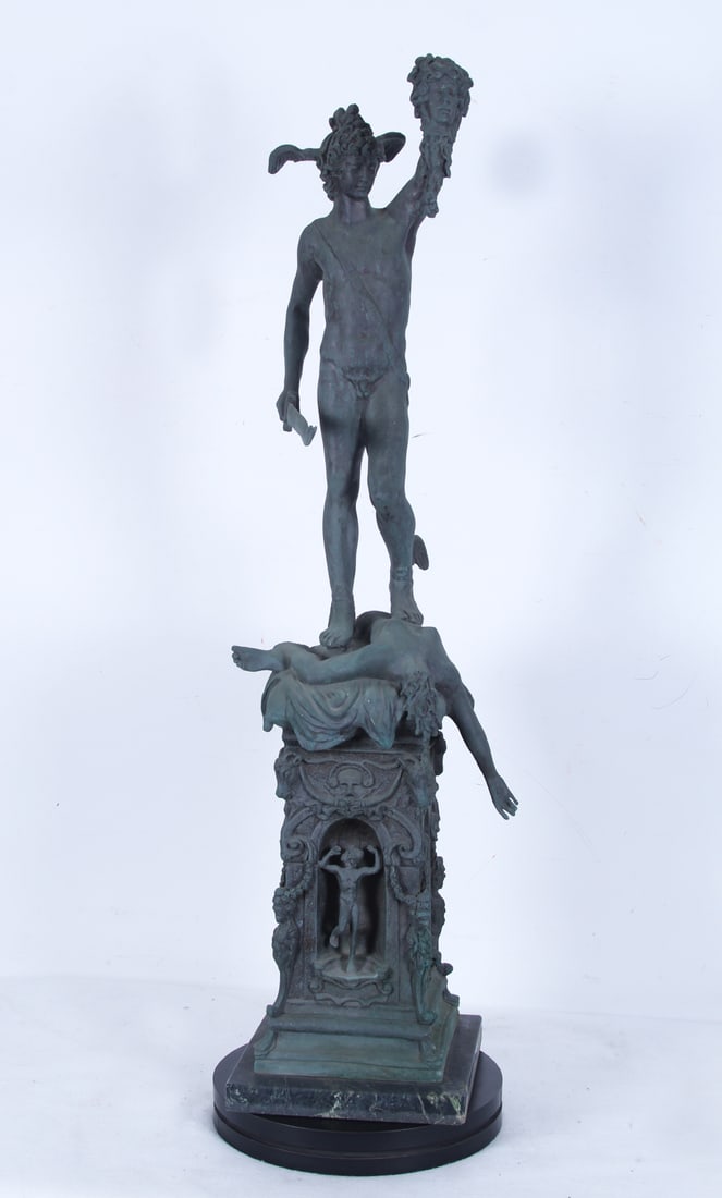 European Sculptor (19 th /20 th Century) European: PERSEUS SLAYING MEDUSA, cast bronze sculpture with patina, 41” tall including marble base, 71 lbs.