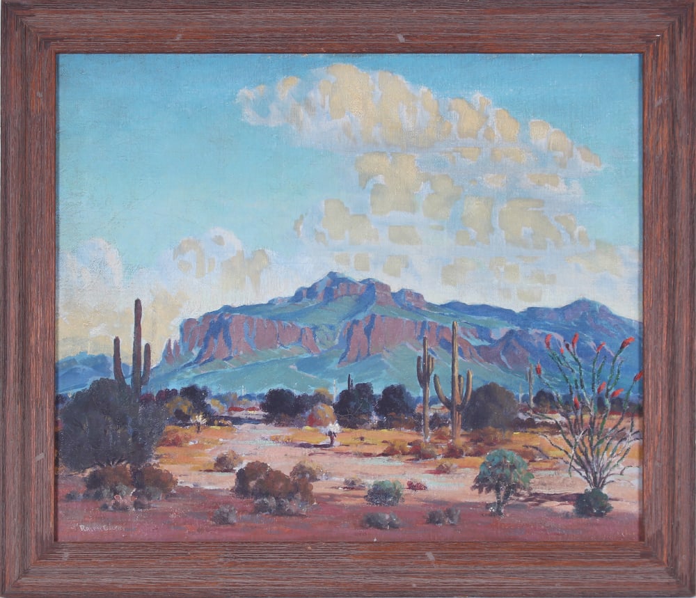 Ralph Goltry (1884-1971) Kansas Arizona: SUPERSTITION MOUNTAIN, oil painting on canvas, signed lower left, 20 x 24”, frame 24 ¼ x 28 ¼”.