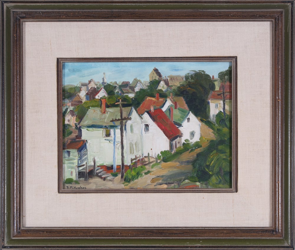 Daisy Marguerite Hughes (1882-1968) American: PUMPKIN HALLOW, PROVINCETOWN, MASS., oil painting on canvas board, signed lower left, titled and signed on the verso, 9 x 12”, frame 17 x 20 ¼”.