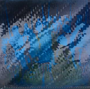 Ezra Johnson (b. 1975) Washington New York: WHAT BIRDS REMEMBER IF THEY DO REMEMBER, 2006, acrylic and mixed media painting on panel, signed and dated on verso, 21 ½ x 21 ½”. Provenance: Kantor/ Feuer Gallery, Los Angeles.