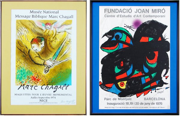 after Marc Chagall (1887-1985) & Joan Miro (1893-19: after Marc Chagall, THE ANGEL OF JUDGEMENT, 1974, Charles Sorlier color lithograph, signed in ink and dated 1975, printed by Mourlot, 30 x 20”, Musee National Message Biblique. Provenance: Harcourts