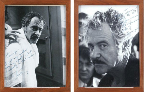 Hollywood Photographs: Jack Lemmon (two): A pair of autographed black & white still shots, each dedicated to Jennings Lang, 8 x 10” & 10 x 8”, both similarly framed and with glass, in generally good condition. (2)