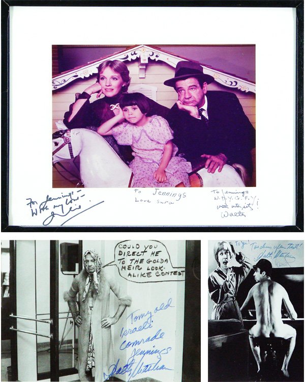 Hollywood Photographs: Julie Andrews, Walter Matth: LITTLE MISS MARKER, color photograph autographed by Julie Andrews, Walter Matthau and Sara Stimpson and dedicated to Jennings Lang, 11 x 14”; Together with two autographed and dedicated stills of Wa