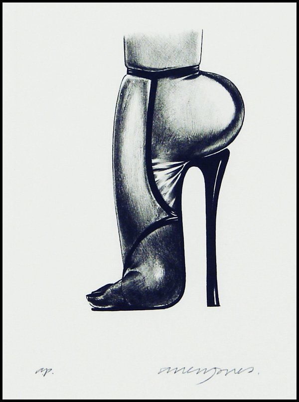 Allen Jones (b. 1937) British: SHOE, etching, signed in pencil, from the edition artist’s proof, aside from a numbered edition, plate 8 x 6”, full margins, in Plexiglas box frame (cracked on side), a few soft handling creases, 