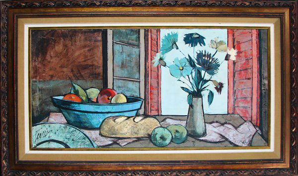 Charles Levier (1920-2004) French: STILL LIFE, oil painting on canvas, signed lower left, 24 x 48”, stamped Donald Art Company on verso, framed.