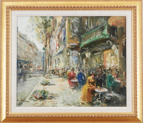 Mario Passoni (b. 1937) Italian: PARIS SCENE, oil painting on canvas, signed Passoni lower left, 20 x 24”, copyright stamp on verso, framed.