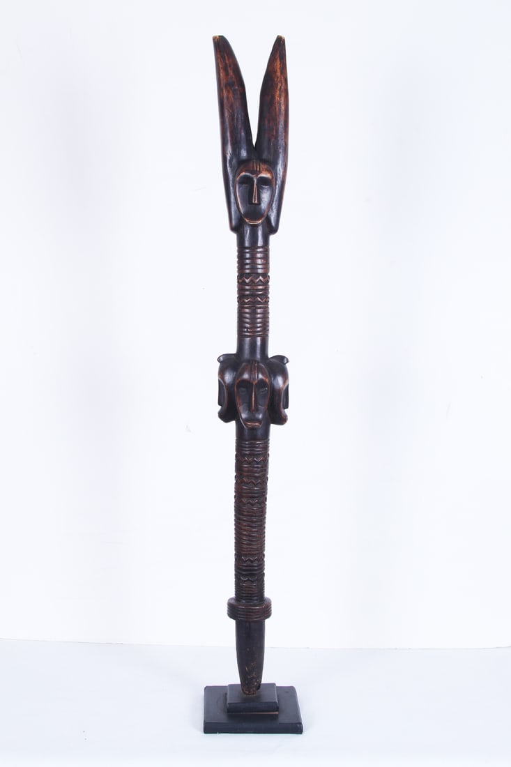 African Art: TOTEM, carved wood with finish, 41 ¾” tall, including wood base.