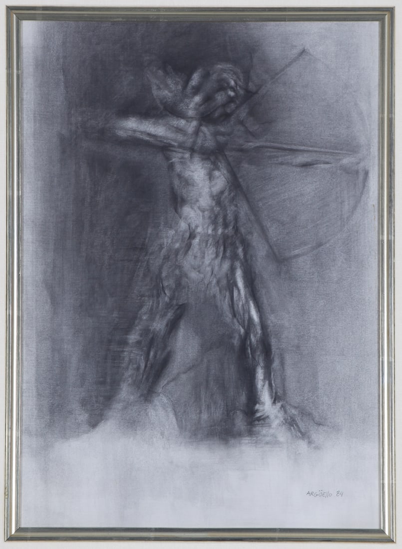 Miquel Angel Arguello (1941-2005) Spanish: ARCHER (right), 1984, charcoal and graphite drawing on paper, signed and dated lower right, sight 16 x 11”, frame 38 ½ x 29 ¾” with glass.
