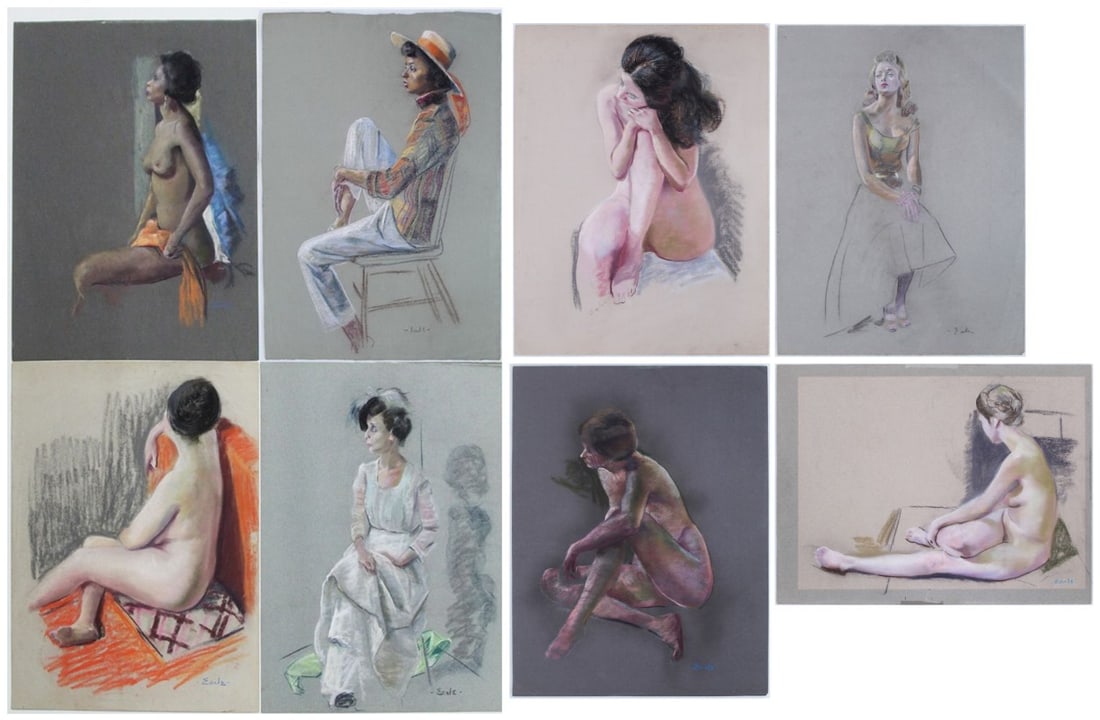 Maurice Earle (1905- ) American (eight): BEAUTIES, eight color pastels on colored paper, all signed, sheets average 25 ¾ x 19 ¾”. (8)