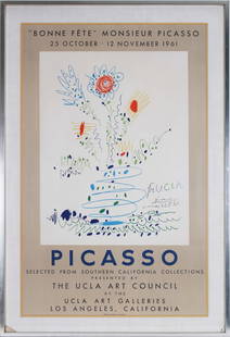 Pablo Picasso (1881-1973) Spanish: FLOWERS FOR UCLA (Mourlot 351), 1961, color lithograph, signed and dated in design, from the poster edition of 500, sight 38 ¼ x 24 ¼”, frame 44 ¼ x 30 ¼” with