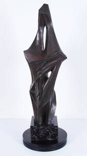 Albert Wein (1915-1991) New York California: UNTITLED, cast bronze sculpture with patinas, signed and numbered 1/6, overall 33 ½” tall including marble base, weight 68 pounds.