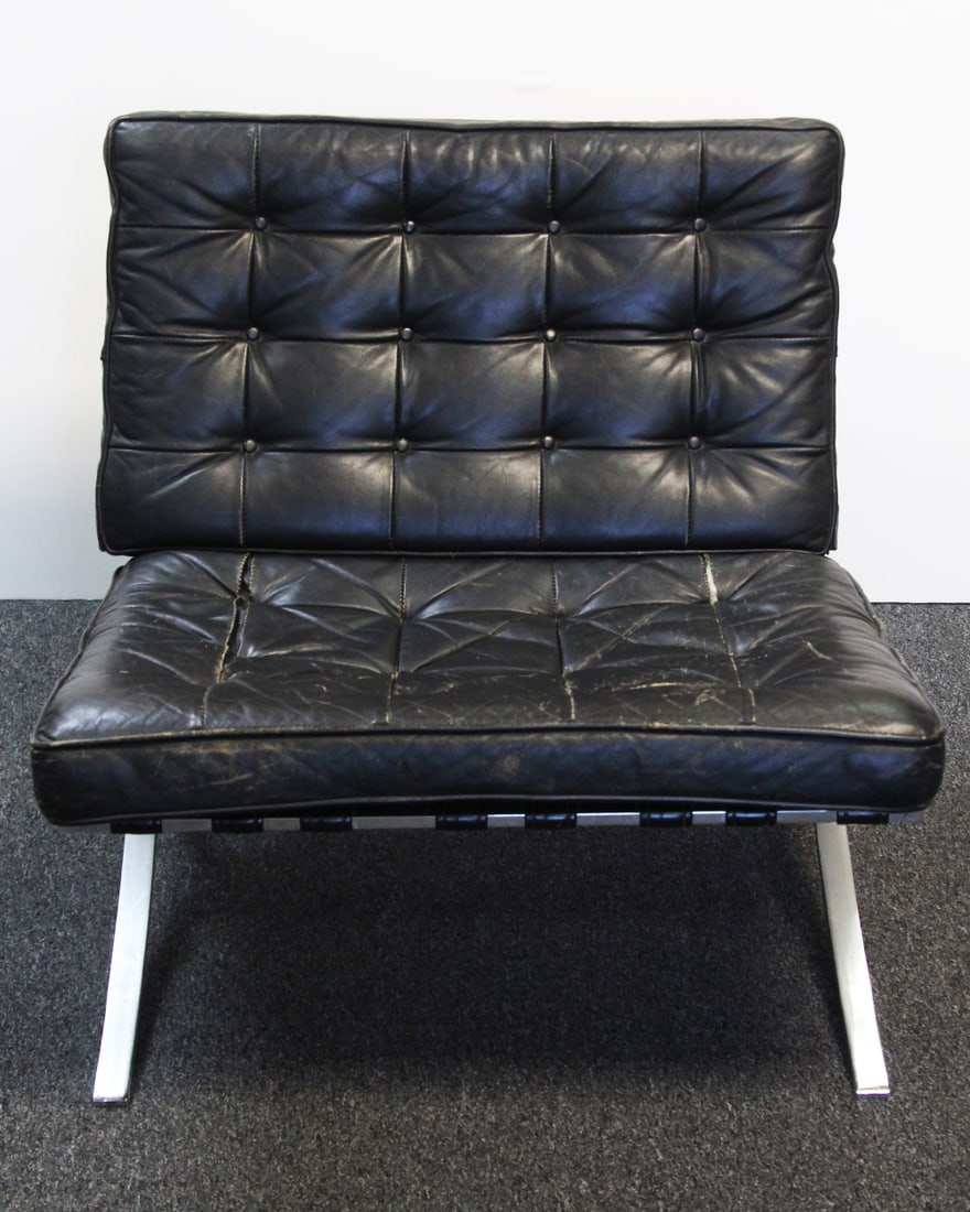 Style Designed by Mies Van Der Rohe for Knoll: A vintage Barcelona Pavilion chair, 30 x 31 x 32”.