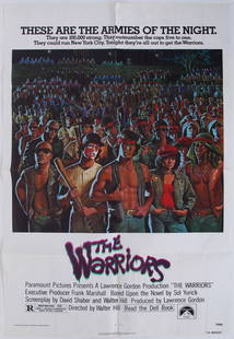 Vintage Movie Poster: The Warriors: THE WARRIORS, 1979, artwork by David Jarvis, one sheet, 41 x 27”, starring Michael Beck, James Remar, directed by Walter Hill, Paramount Pictures, with folds as issued, bright fresh colors.