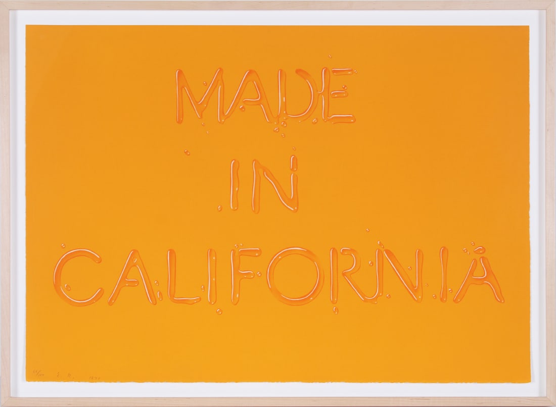 Ed Ruscha (b. 1937) California: MADE IN CALIFORNIA (Engberg 52; Cirrus pg. 340), 1971, color lithograph on Arches paper, signed and numbered edition of 100 in pencil, printed by Cirrus with blind stamp lower left, published by Grunw