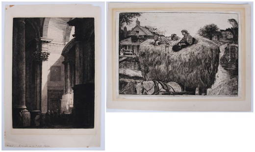 Herman Armour Webster  (1878-1970) New York &  19 th  Century Artist  (two): INTERIM DE LA SALUTE VENICE, drypoint etching, signed in pencil, from sixth and final state, image 11 &frac34; x 8 &frac34;&rdquo; sheet 15 &frac12; x 10 &frac14;&rdquo;; 19 th Century Artist THE HAYC