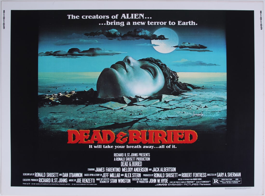Dead & Buried: DEAD & BURIED, 1981, jumbo window card, 22 x 28”, starring James Farentino, Avco Embassy Pictures.