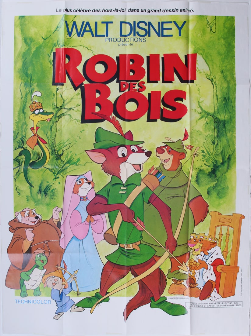 Walt Disney’s Robin Hood: ROBIN DE BOIS, 1973, large French movie poster, 63 x 47”, printed by Saint Martin.