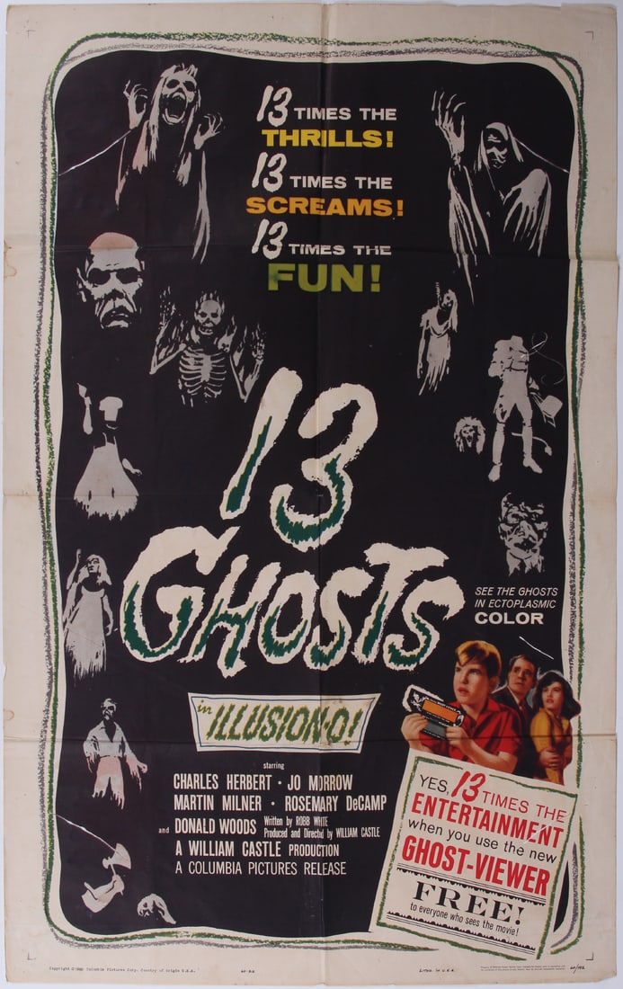 13 Ghosts: 13 GHOSTS, 1960, one-sheet with folds as issued, 41 x 27”, starring Charles Herbert, Columbia Pictures, numbered 60/192.