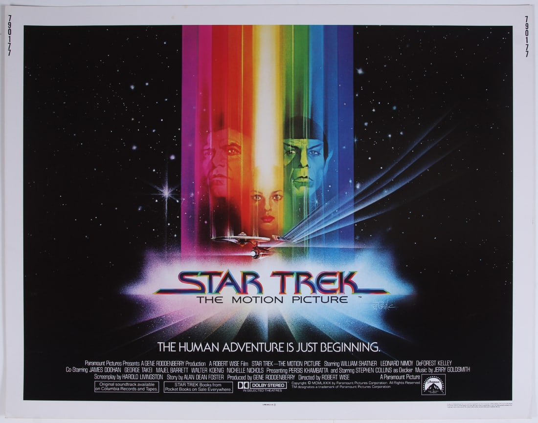 Star Trek the Motion Picture (Bob Peak artwork): STAR TREK THE MOTION PICTURES, 1979, artwork by Bob Peak, jumbo window card, 22 x 28”, starring William Shatner, Leonard Nimoy, De Forest Kelley, directed by Robert Wise, Paramount Pictures, num
