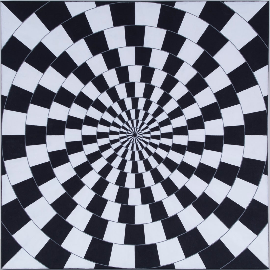 Tim Ray Fisher (20 th / 21 st Century) California: SPIRALING CONCENTRIC CIRCLE, acrylic painting on canvas, signed on verso, 24 x 24”.