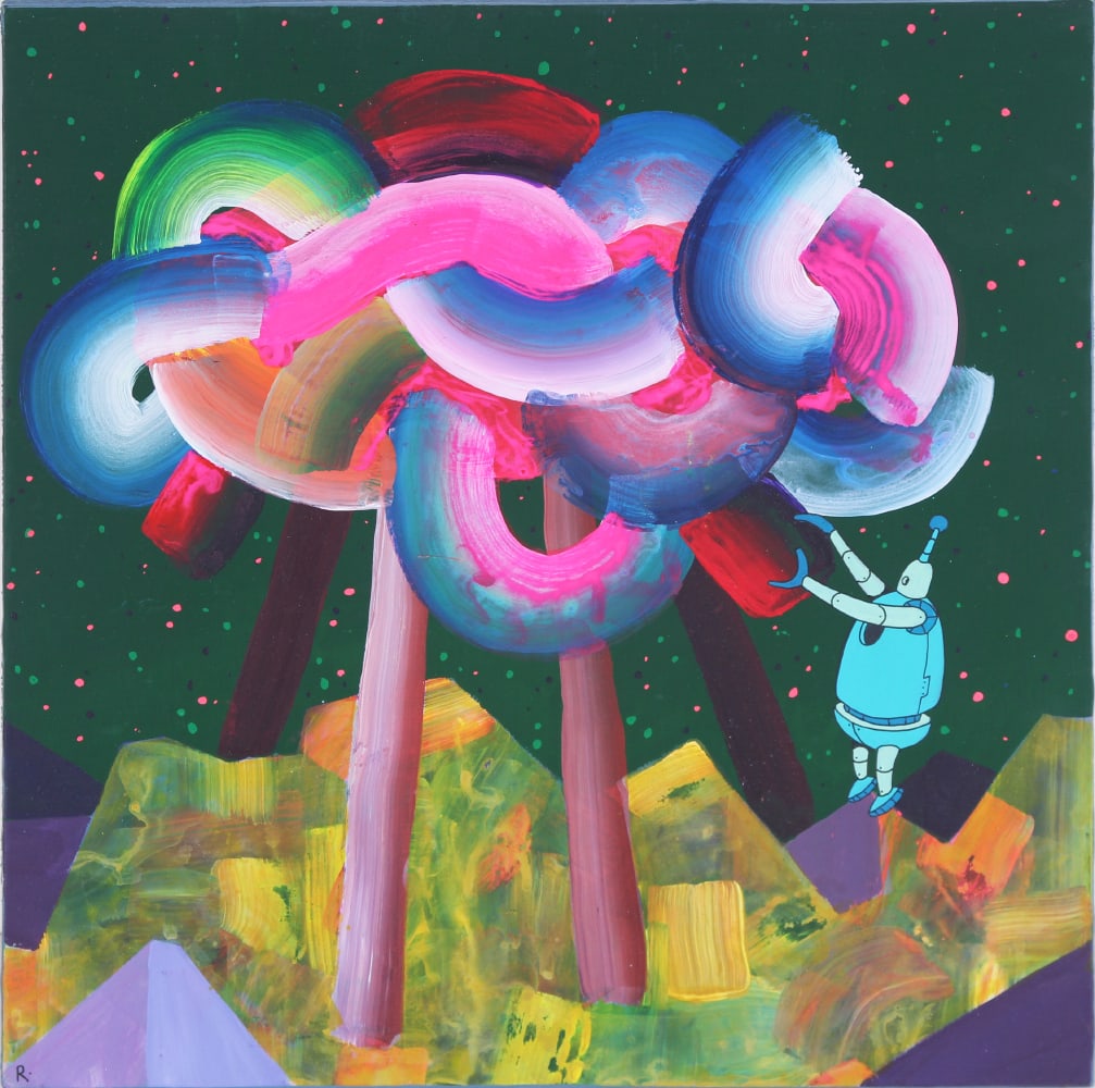R. Nicholas Kuszyk aka R Robots (20th/ 21 st Century) American: REACTOR, 2012, acrylic painting on wood panel, initialed lower left, signed and dated on verso, 10 x 10”.