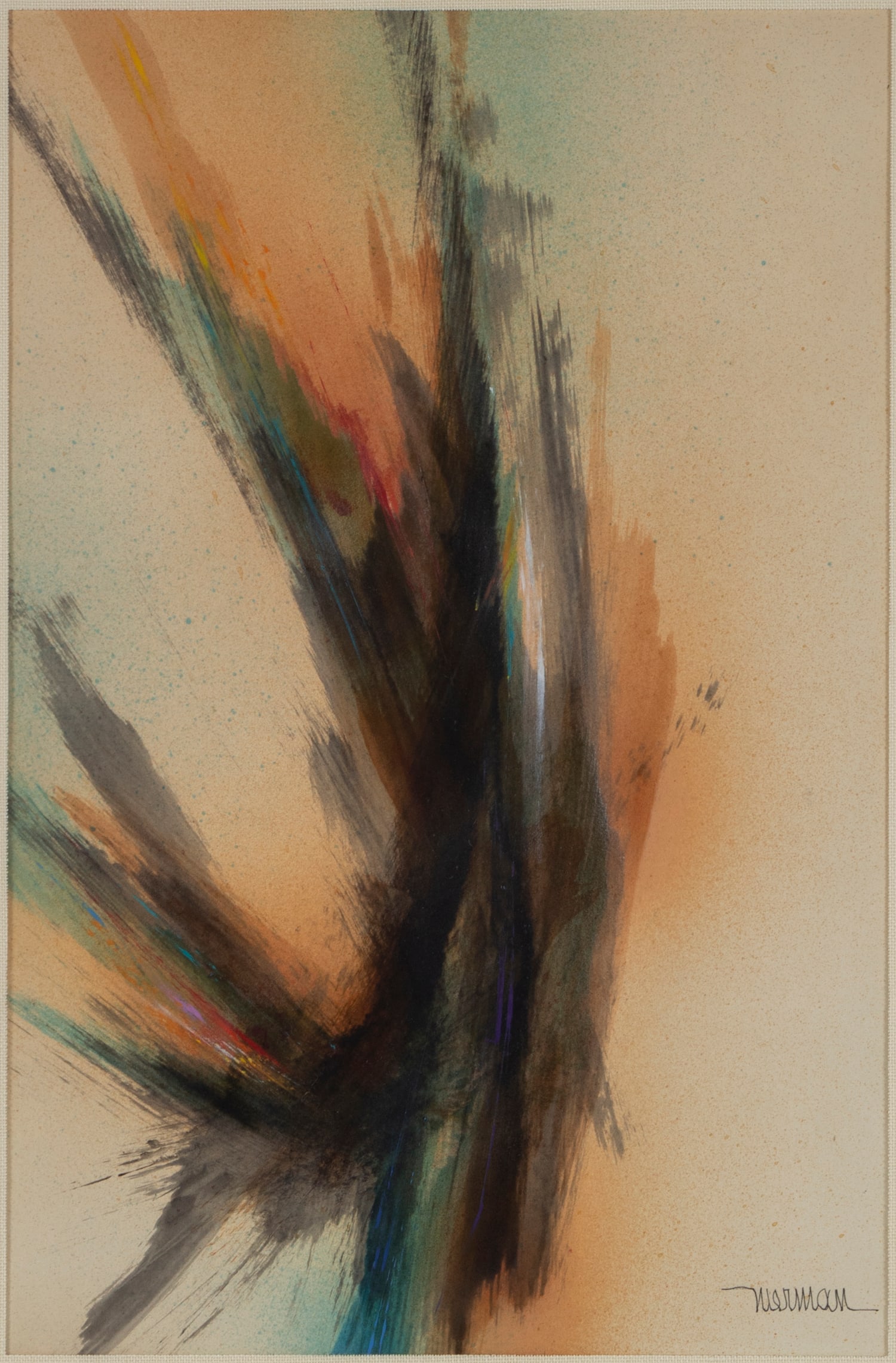 Leonardo Nierman (1932-2003) Mexico: UNTITLED, watercolor on paper, signed lower right, sight 17 ½ x 11 ¼”, frame 25 ¼ x 19” with glass.