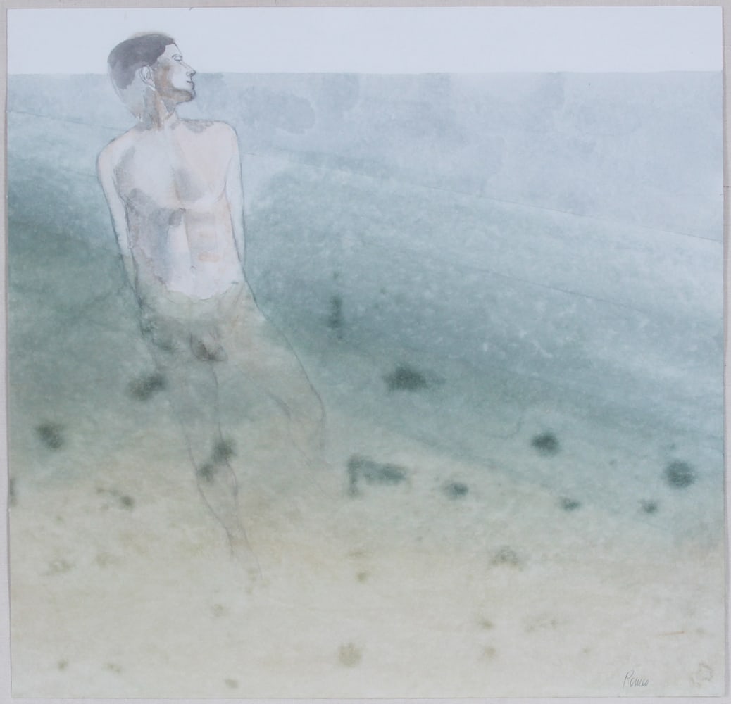 David Grimard Romero (b. 1975) California Mexico: UNDERWATER SELF-PORTRAIT, watercolor on paper, signed lower right, 22 x 23”, frame 33 ¼ x 34 ¼” with glass.