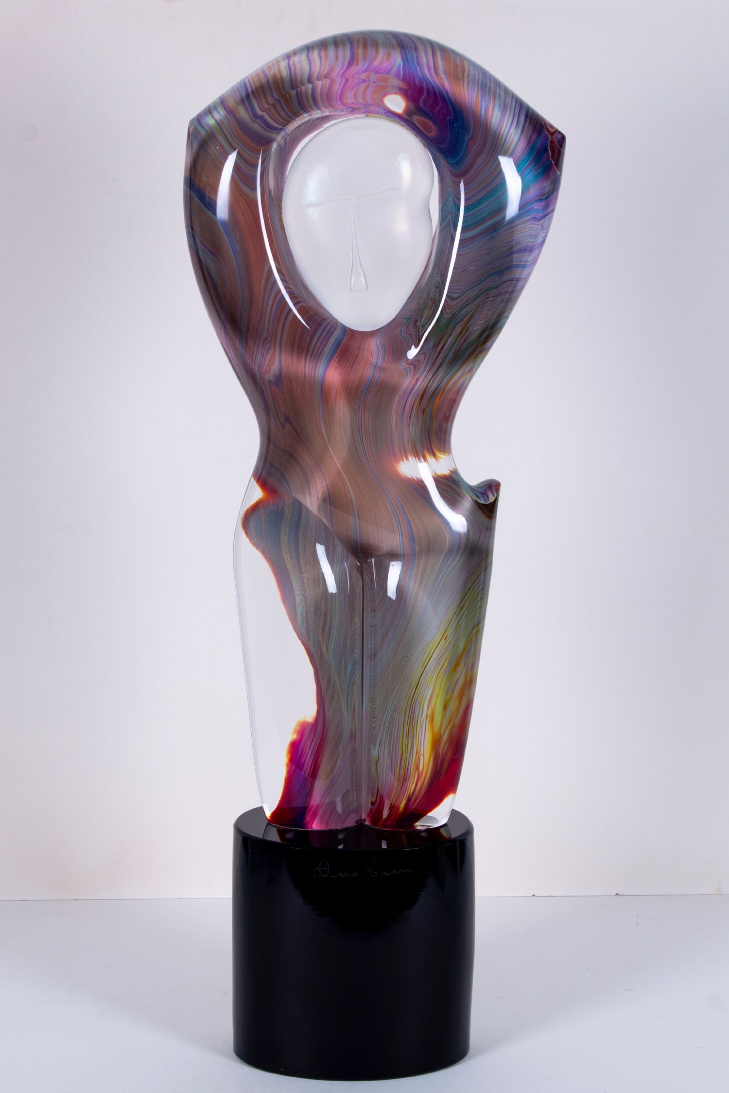 Dino Rosin (b. 1948) Italian: STANDING WOMAN, Murano clear and color glass sculpture, signed, overall 28 ¼ x 10 ½ x 5”, weight 42 pounds.