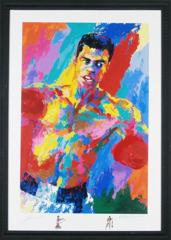 LeRoy Neiman (1921-2012) American: MUHAMMAD ALI: THE ATHELETE, 2001, color screenprint, signed in pencil by LeRoy Neiman and Muhammad Ali, from the numbered edition 850, image 42 x 28”, full margins, with original color marker drawin