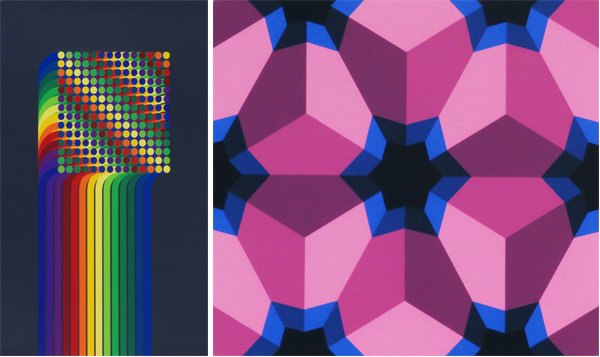 Julio Le Parc, Marko Spalatin & Anne Youkeles (nin: Julio Le Parc, UNTITLED NAVY; UNTITLED GRAY, two color screenprints, each signed in pencil, from the numbered editions 50 & 10, sheets 25 ¾ x 40”, one with several crescent white handling creases i