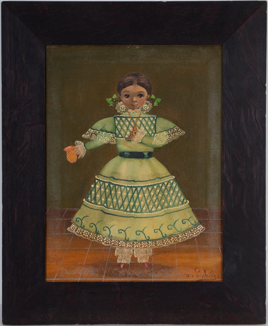Agapito Labios (1898-1996) Mexico: CARNAVAL DE NINAS MEXICANAS, oil painting on canvas, signed lower right, 16 ½ x 12 ½”, frame 22 x 18”. From the Stephen Cohen Collection, Los Angeles.