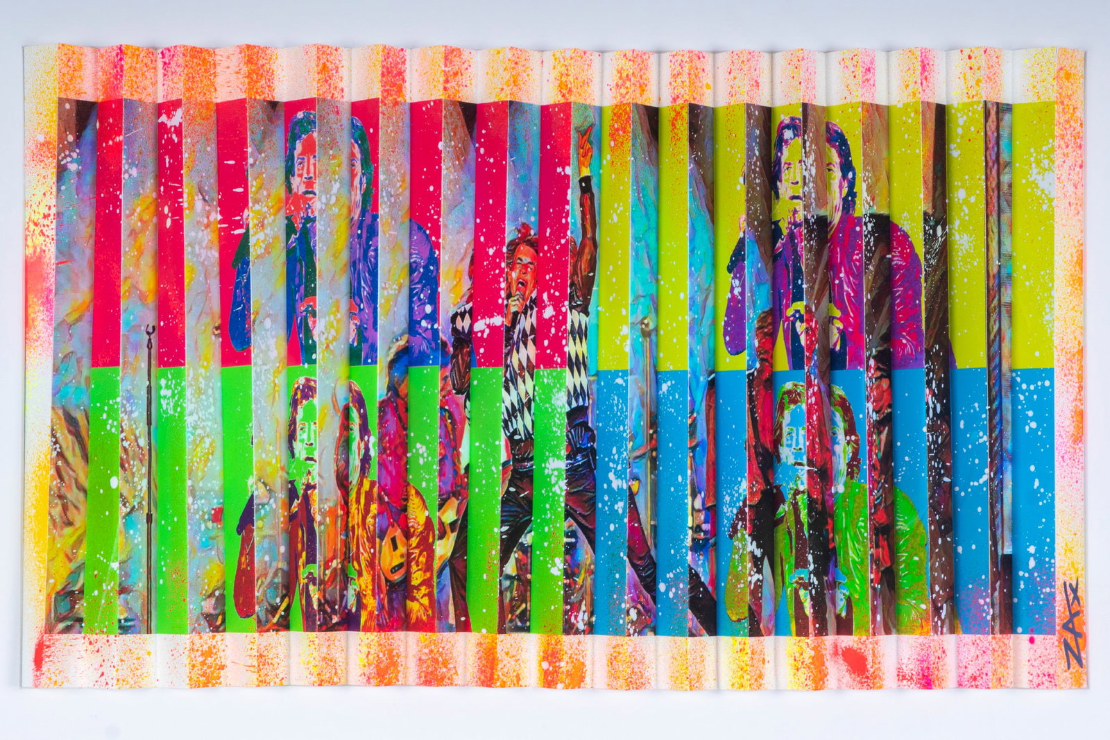 E. M. Zax (20 th / 21 st Century) California: HOMAGE TO JAGGER, unique hand-painted 3-D polymorph, signed lower right side, 12 x 20 x 1”, frame 19 ½ x 27 ½ x 1 ¾” with plexiglass, with artist’s certificate on ve