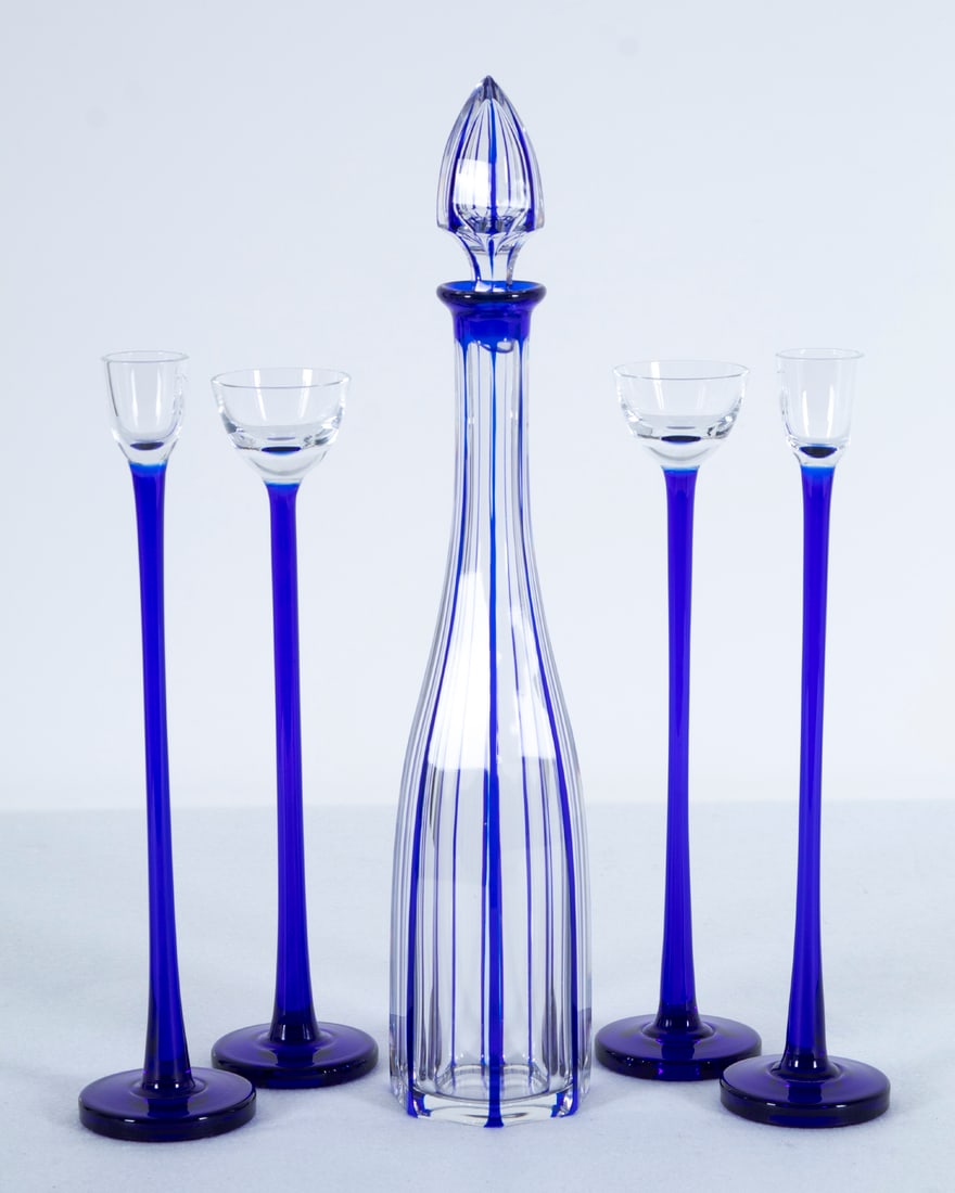 Bohemian Long Stem Cordials & Decanter  (five) (1 of 2)
