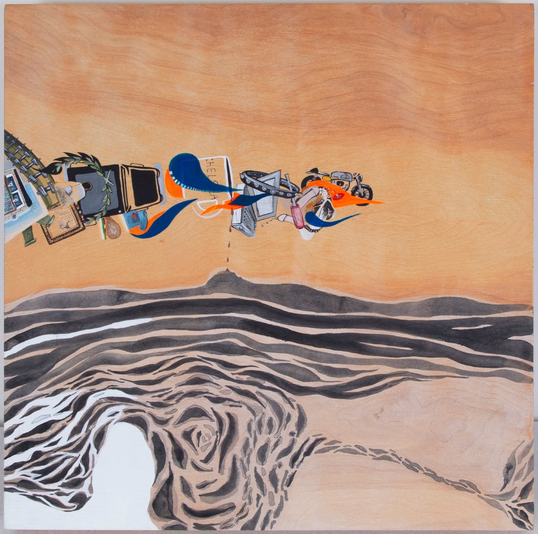 Michelle Frantz (20 th/ 21 st Century): MOD ROCKER, 1996, acrylic painting on panel, signed and dated verso, 16 x 16”. Provenance: Griffin Linton Contemporary Exhibitions, Venice Beach, CA.