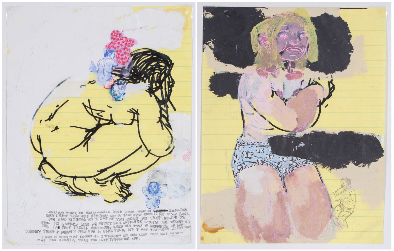 Taylor McKimens (b. 1976) New York (two): Two works, 2000, each with acrylic paint and marker on lined paper, signed and titled and dated in pencil on verso, 11 x 8 ½”, mat 14 x 11”; From the Stephen Cohen Collection, Los A