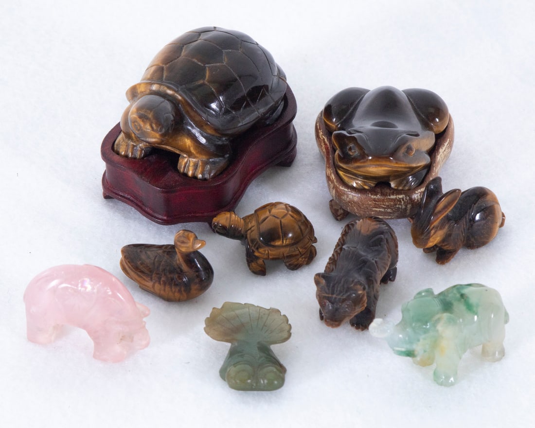 Decorative Miniature Stone Carvings: Tiger Eye  (6) & others (3)  (nine) (1 of 4)