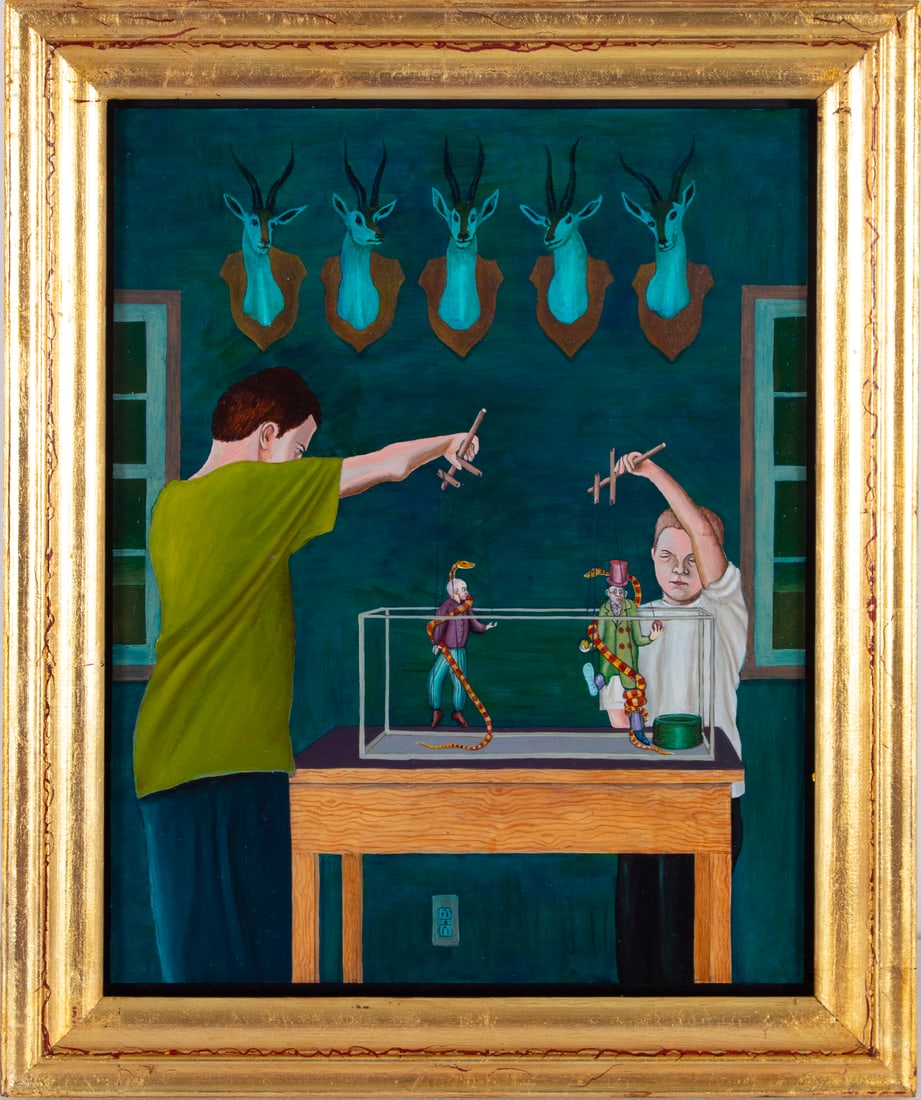 Tim Vermeulen (20 th / 21 st Century) Chicago: DANTE’S INFERNO, TORMENTS OF THIEVES, 2004, oil painting on panel, signed and dated and titled on verso, 15 x 12”, frame 16 ½ x 13 ½ x 2 ¼”. Provenance: Gescheidle G