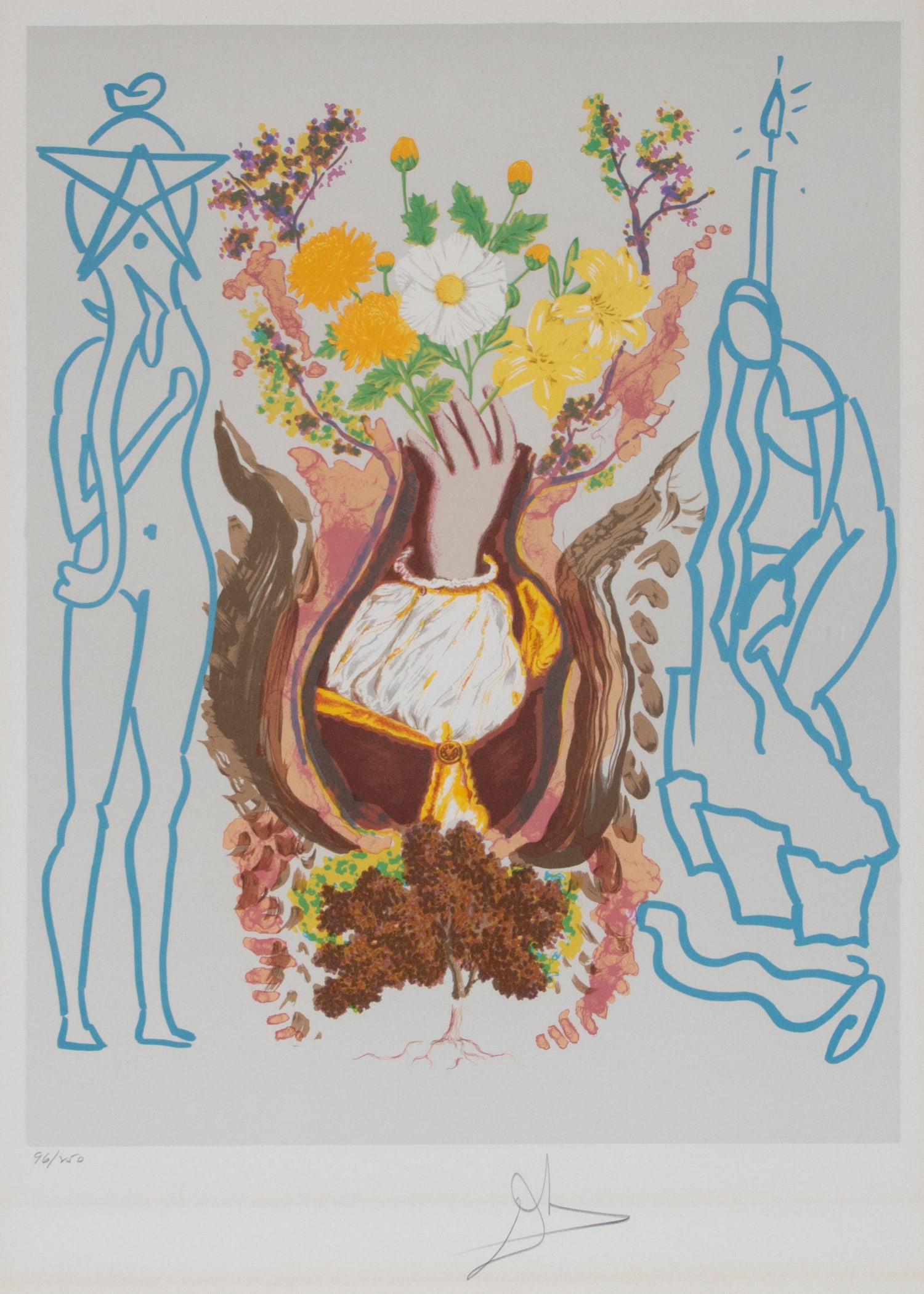 Salvador Dali (1904 - 1989) Spanish: RENAISSANCE from Tarot One of Coins (Field 78-9 page 132), 1979, color lithograph on Arches watermarked paper, signed and numbered 96/250 in pencil, printed by Dumas, published by Levine and Levine, w