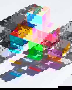 Vasa Velizar Mihich (b. 1933) Yugoslavia California: SIX CUBES, 1999, color and clear acrylic cubes, one signed, dated, and dedicated, 2”. (6)