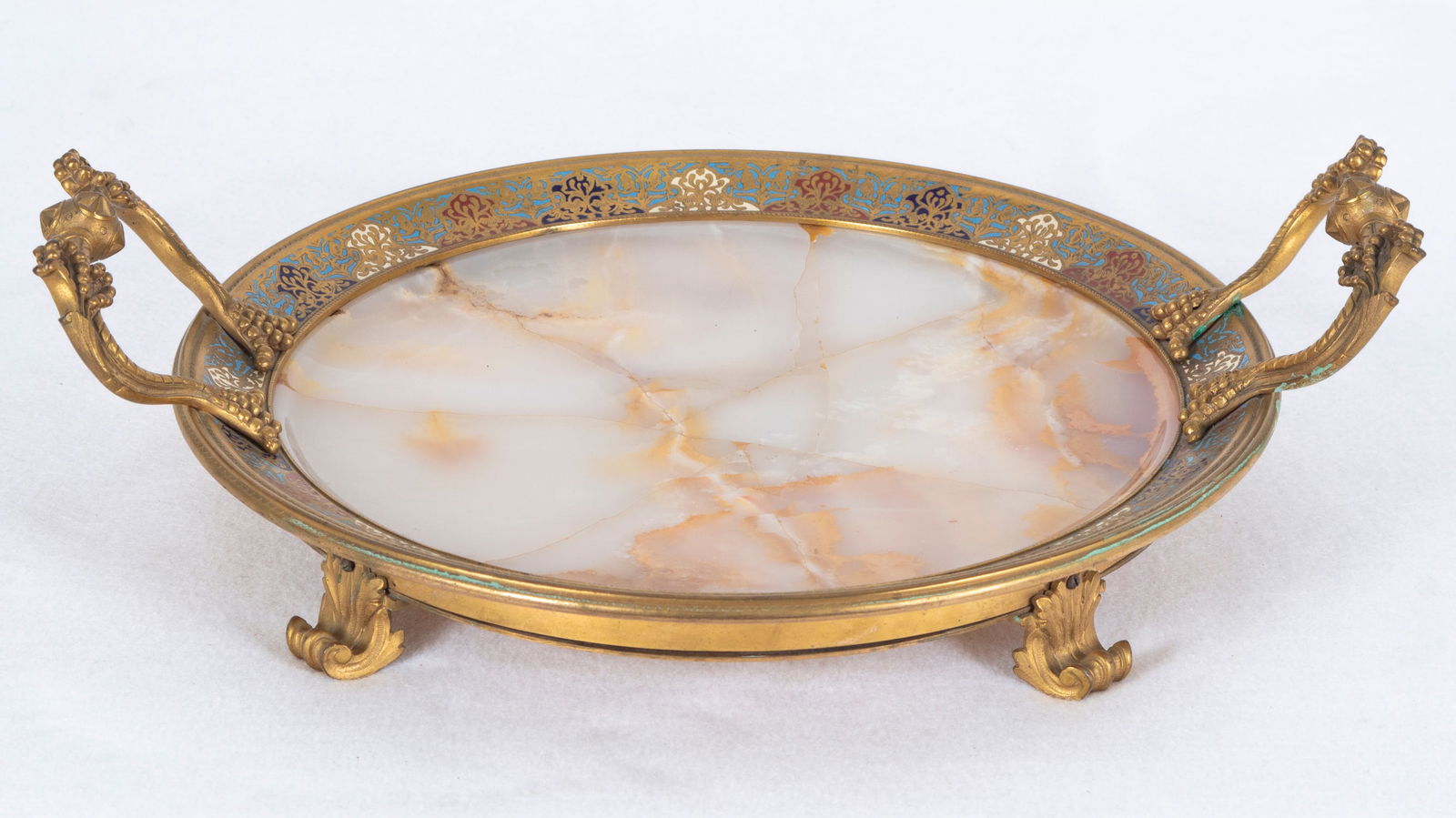 French Champleve Enamel & Agate Tray  (19th Century) (1 of 7)