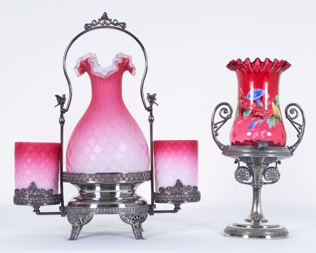 Cranberry Glass & American Silverplate  (19 th  Century) American  (two) (1 of 2)